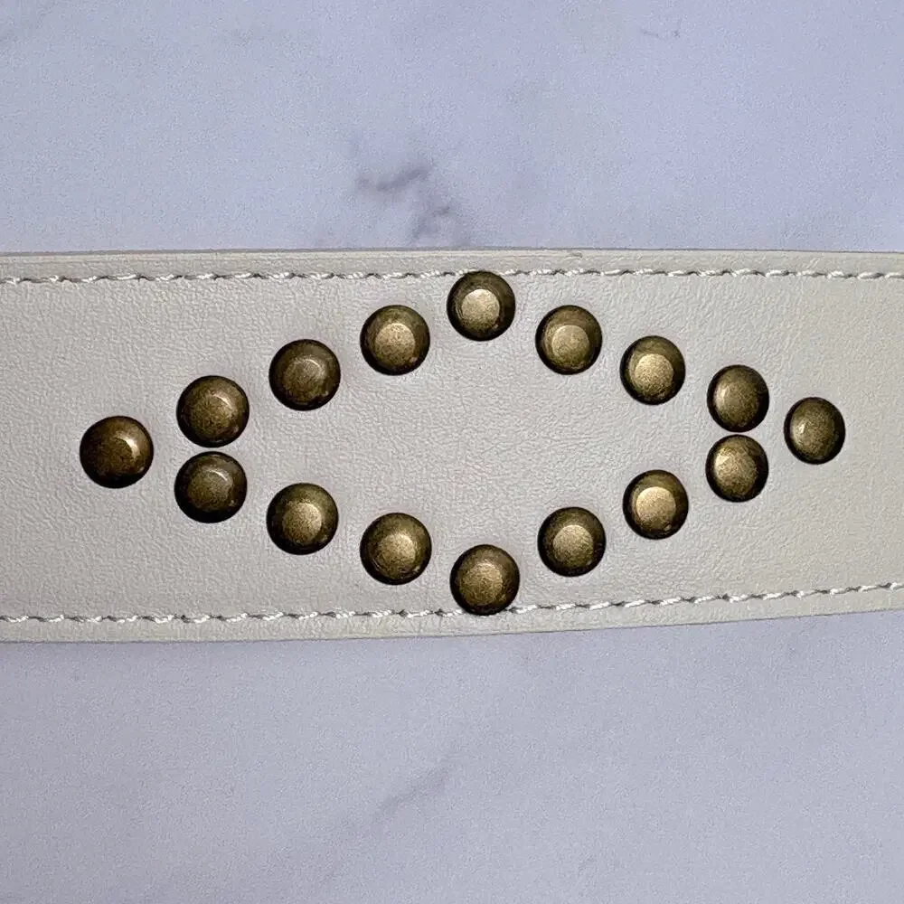 Persaman Genuine Italian Leather Belt White with Gold Stud Diamond Pattern New